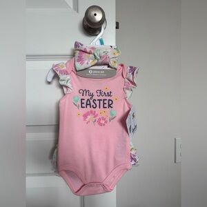 Pink 'My First Easter' Baby Bodysuit, Bloomer & Headband